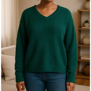 Michael Stars Sweater Womens L Green Boucle Knit Fuzzy Textured Cozy Pullover